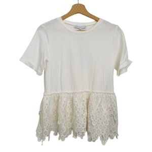 Endless Rose Cream Lace Peplum Short Sleeve Tee - Size Medium